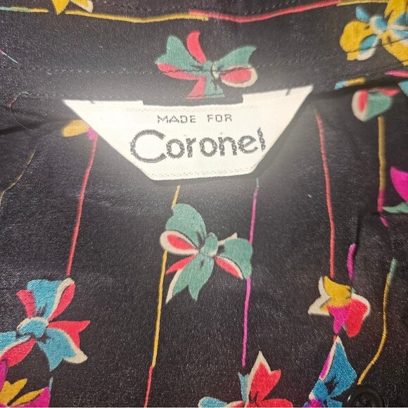 Vintage Coronel 100% Silk Black Bow Long Sleeve Button-down Blouse Size M - Picture 4 of 7